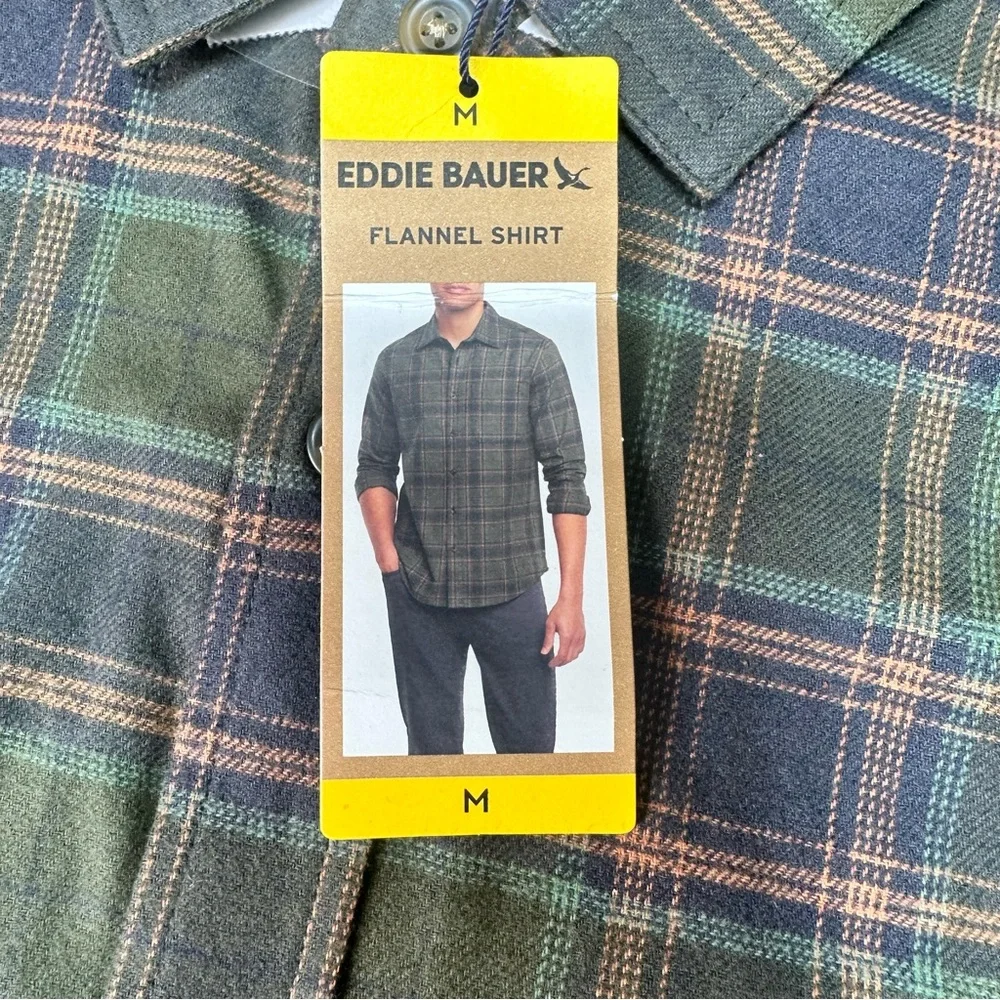 Eddie Bauer Men's Flannel Shirt Size Medium Green New - Picture 7 of 13